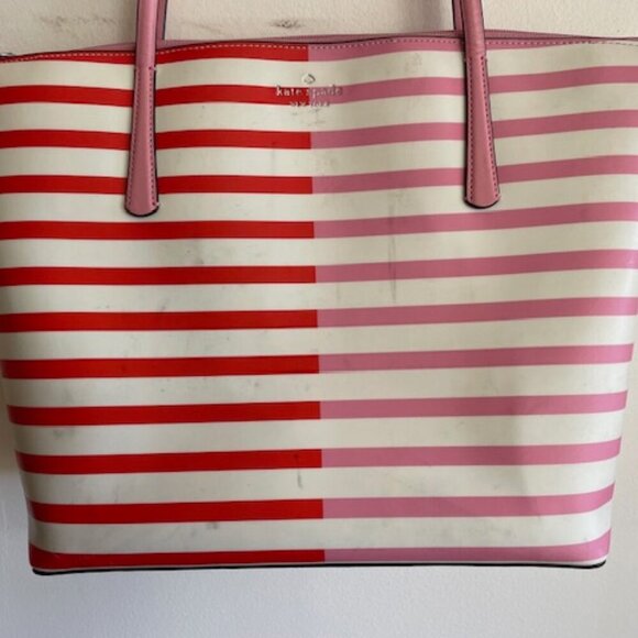 KATE SPADE New York Zina Red Pink White Stripe Large Coated Canvas Tote … - Picture 4 of 17